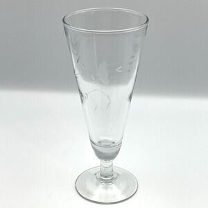 Vintage 1990s Princess House Heritage Etched Floral Pilsner Glass 7.5 Inch